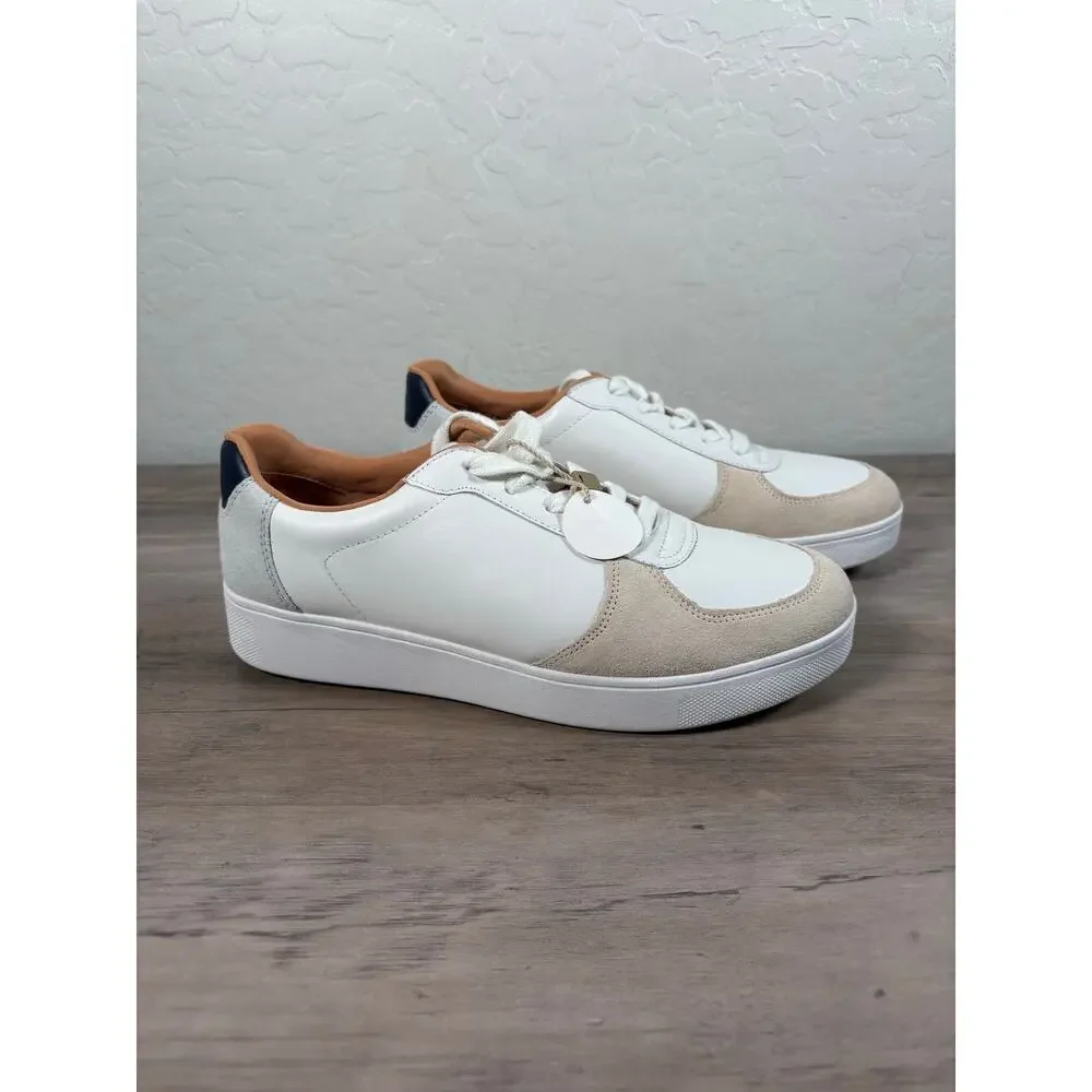 FitFlop Rally Leather White Tan Leather Sneakers Women's Size 8.5-‎ NWOB